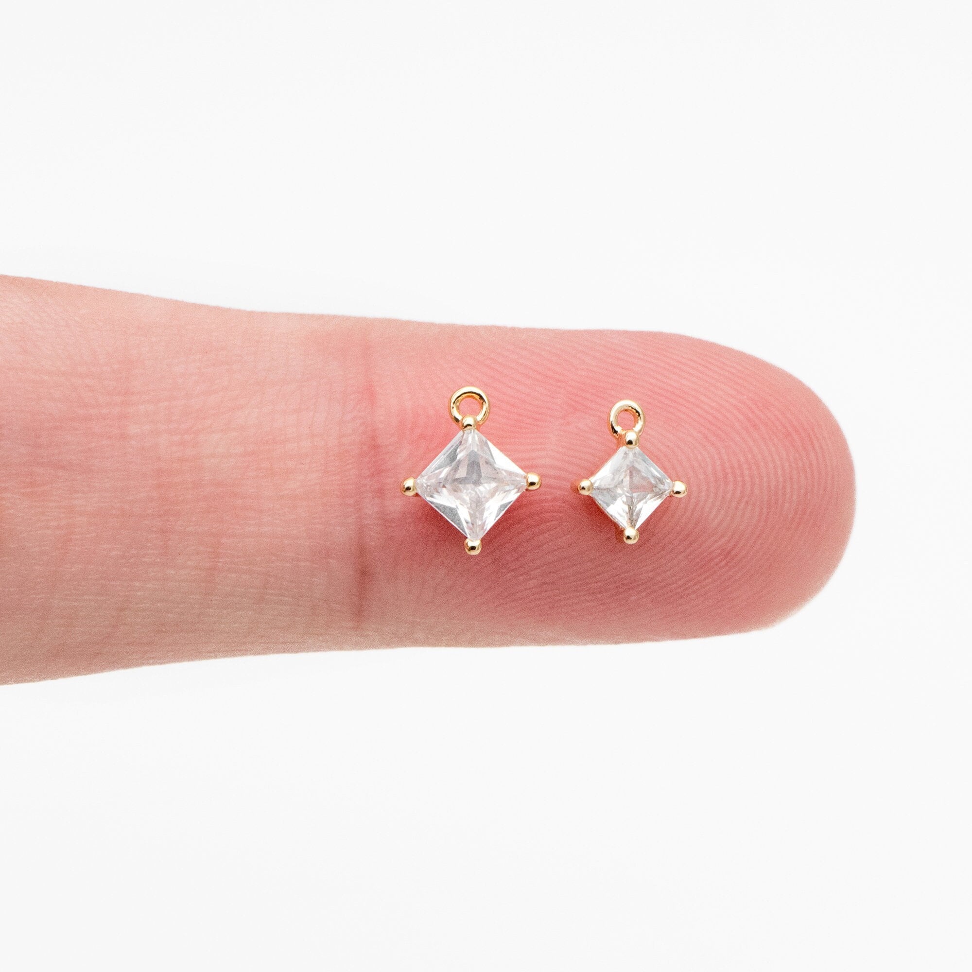 10pcs CZ Pave Gold/ Silver Square Charms, 18K Gold/ Rhodium plated Brass, Rhombus Geometric Charms (GB-4582)